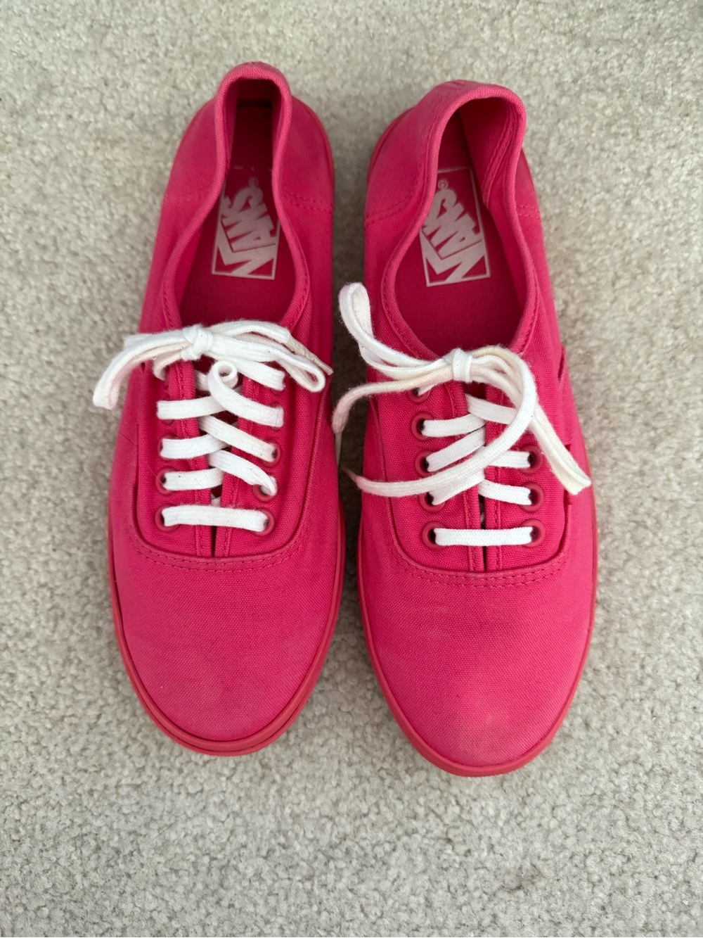 Vans Women/Men Classic Canvas Sneakers in Hot Pink with Pink Soles White Laces